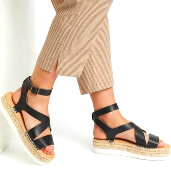 Soludos Olympia Black Leather Platform Espadrille Sandals Anthropologie 8 - Picture 2 of 8